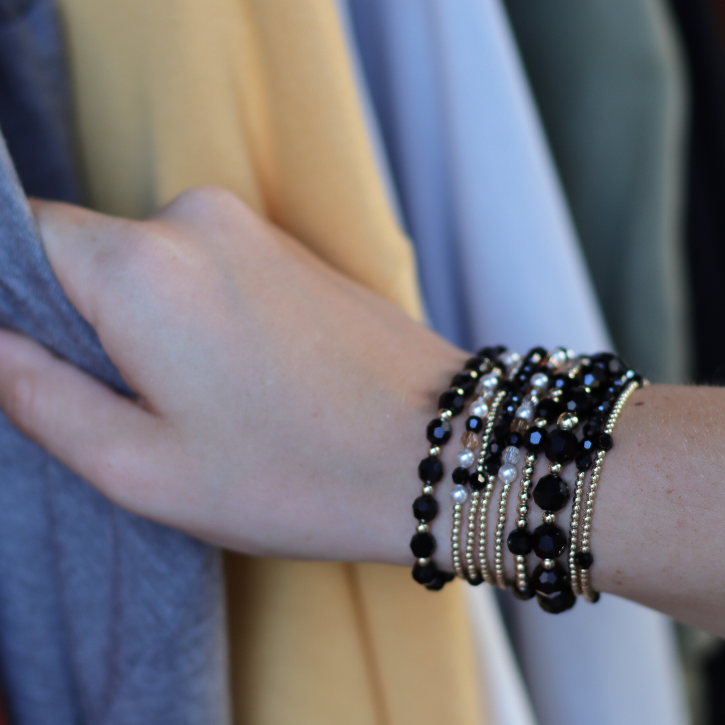 CLASSIC Gold & Swarovski 3mm Bead Bracelet, Jet