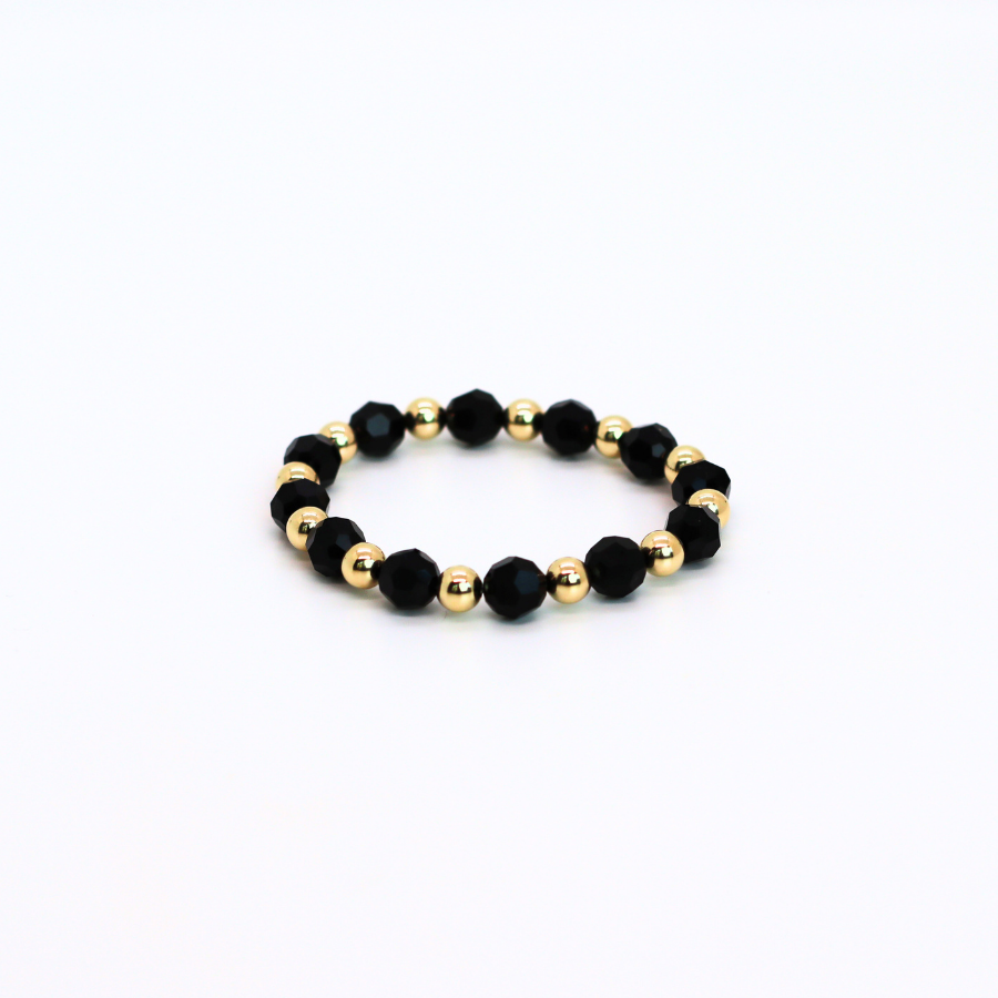 GRACE 8mm Swarovski & Gold Beaded Bracelet, Jet