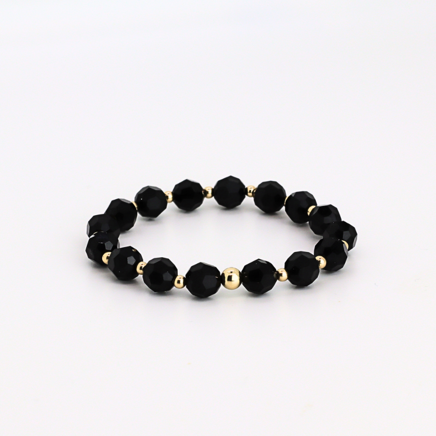 GRACE 8mm Swarovski & 3mm Gold Beaded Bracelet, Jet