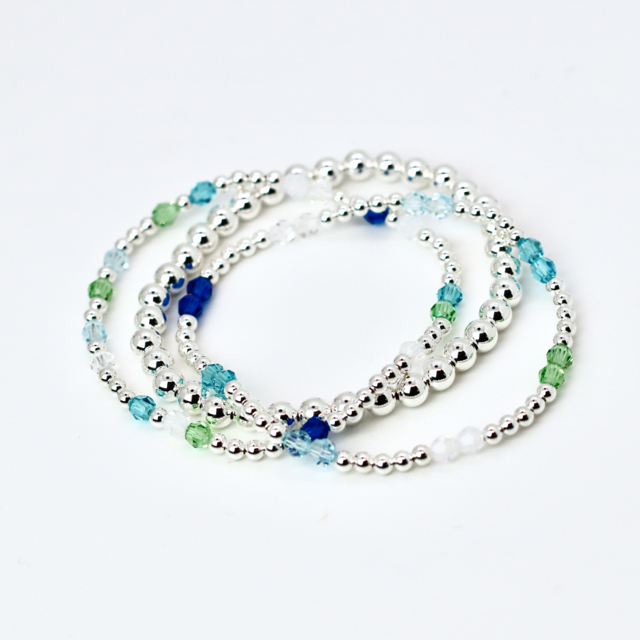 Sea Glass 4mm Swarovski & 3mm Sterling Silver