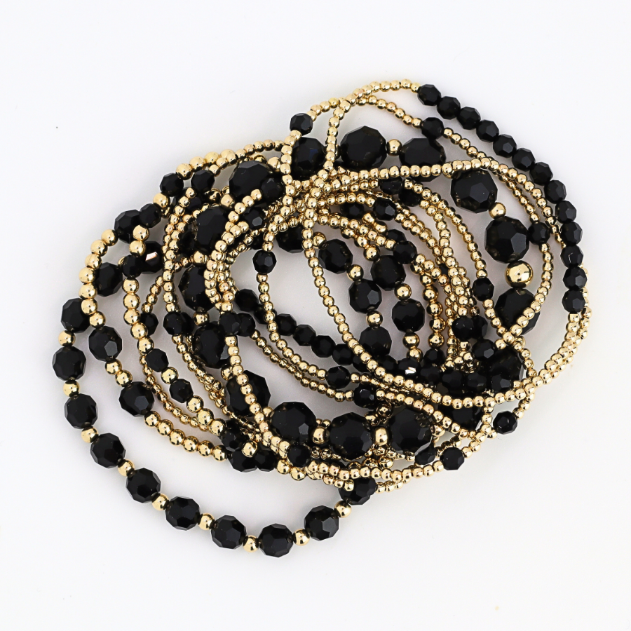 GRACE 8mm Swarovski & 3mm Gold Beaded Bracelet, Jet