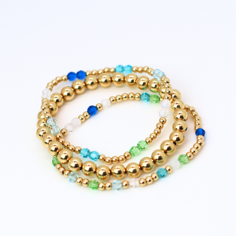Sea Glass Rhythm 4mm Swarovski & 3mm Gold