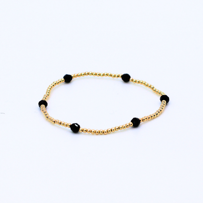 CLASSIC Gold & Swarovski 2mm Bead Bracelet, Jet