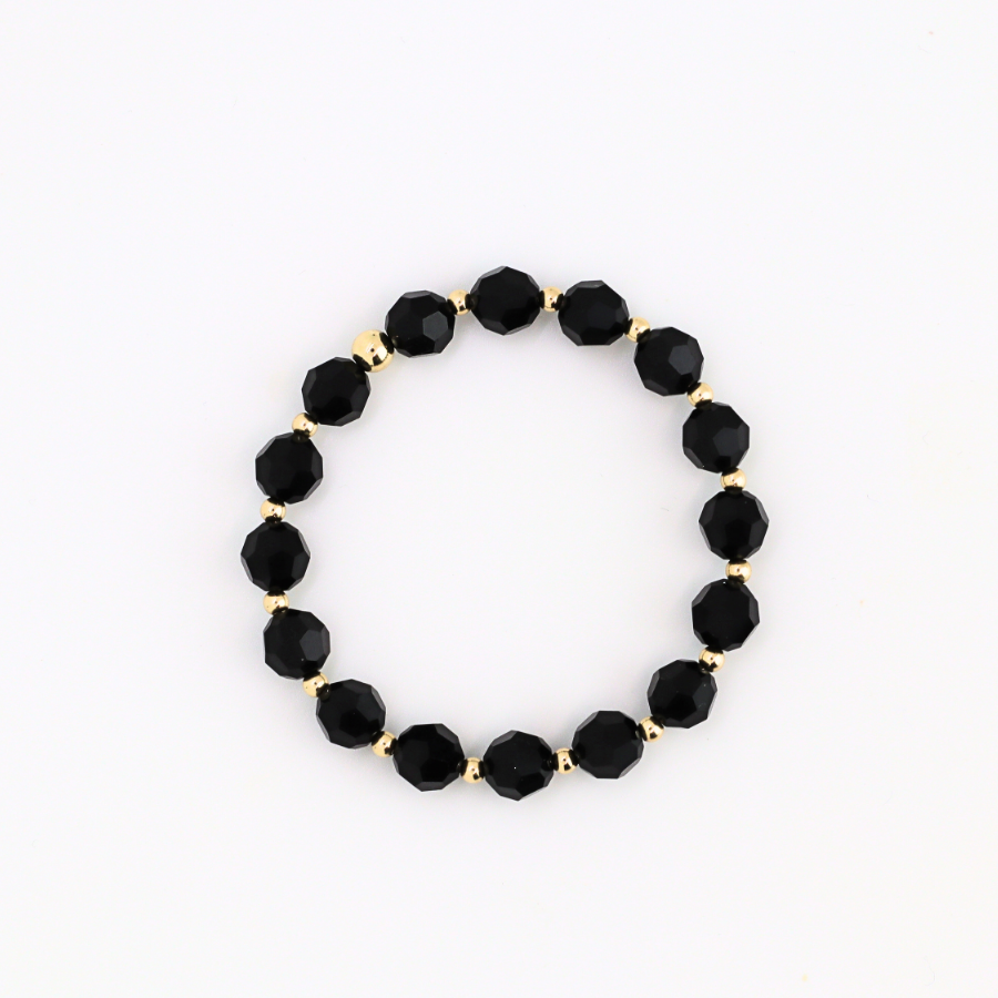 GRACE 8mm Swarovski & 3mm Gold Beaded Bracelet, Jet