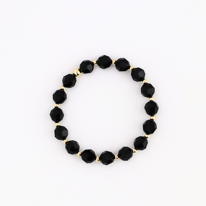 GRACE 8mm Swarovski & 3mm Gold Beaded Bracelet, Jet