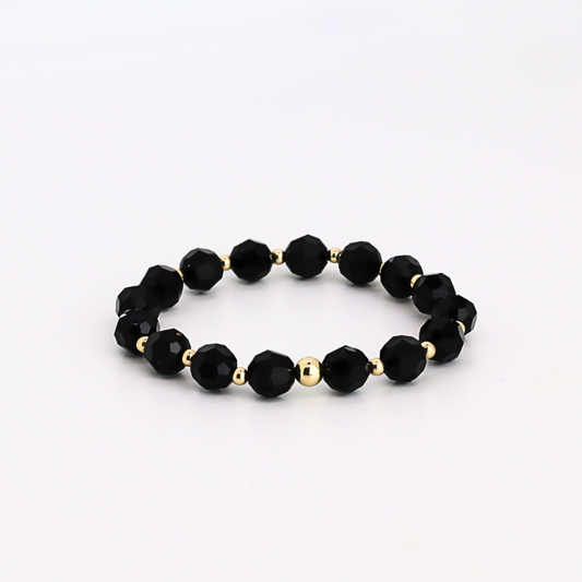GRACE 8mm Swarovski & 3mm Gold Beaded Bracelet, Jet