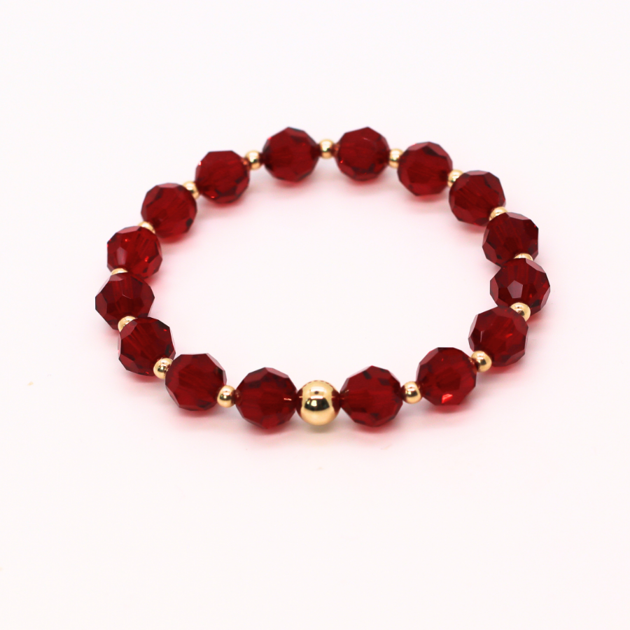 GRACE 8mm Swarovski & 3mm Gold Beaded Bracelet, Garnet