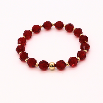 GRACE 8mm Swarovski & 3mm Gold Beaded Bracelet, Garnet