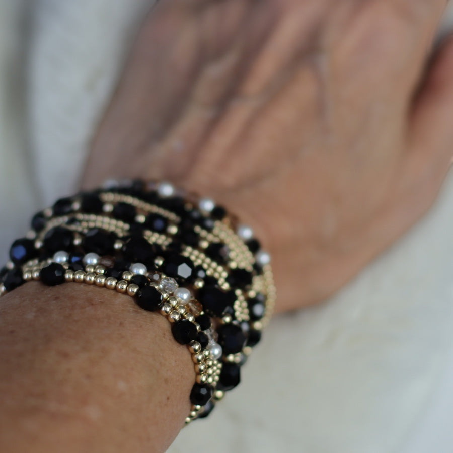 CLASSIC Gold & Swarovski 3mm Bead Bracelet, Jet