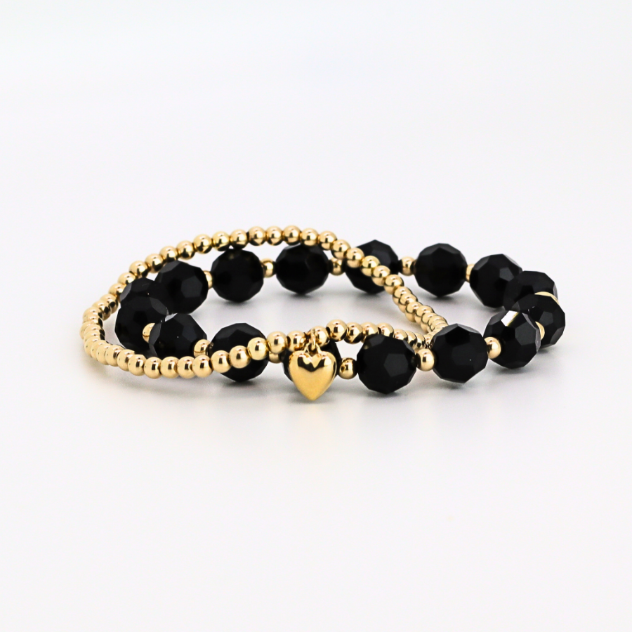 GRACE 8mm Swarovski & 3mm Gold Beaded Bracelet, Jet