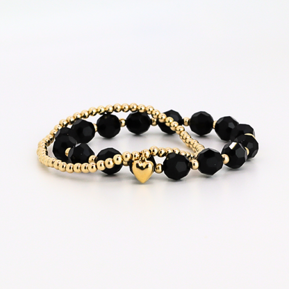 GRACE 8mm Swarovski & 3mm Gold Beaded Bracelet, Jet
