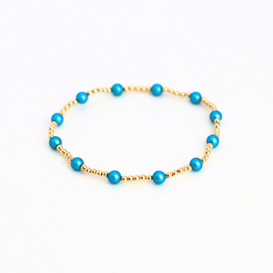 CLASSIC 2mm Gold, 4mm Turquoise Pearl Bracelet