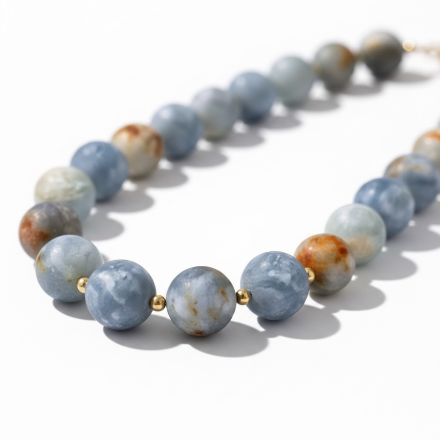 Peaceful By nature - 10mm Blue Celestite Necklace