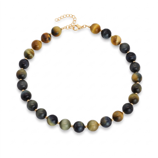 Horizon Necklace — 12mm Blue Brown Tiger’s Eye